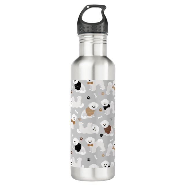 Bichon Frise Bones and Paws Grey 710 Ml Water Bottle (Front)