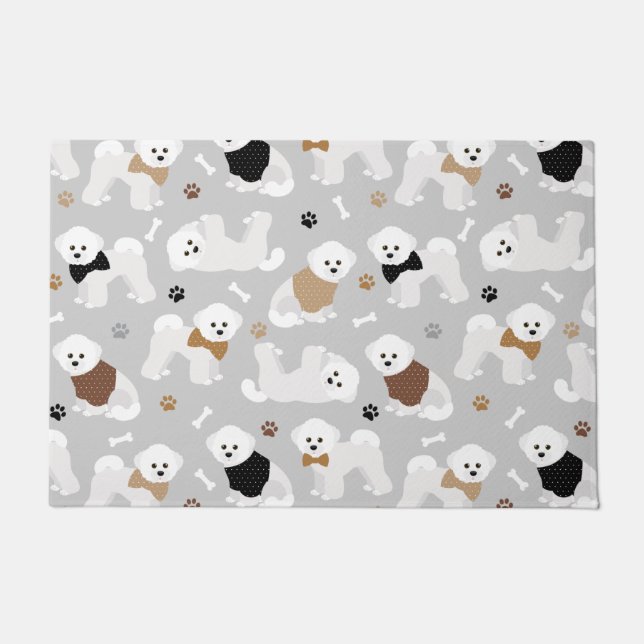 Bichon Frise Bones and Paws Grey Doormat (Front)