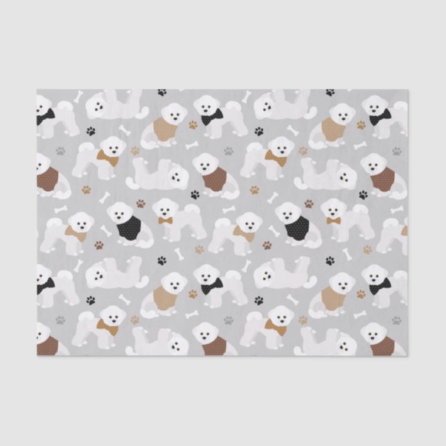 Bichon Frise Bones and Paws Grey Tissue Paper (Front)
