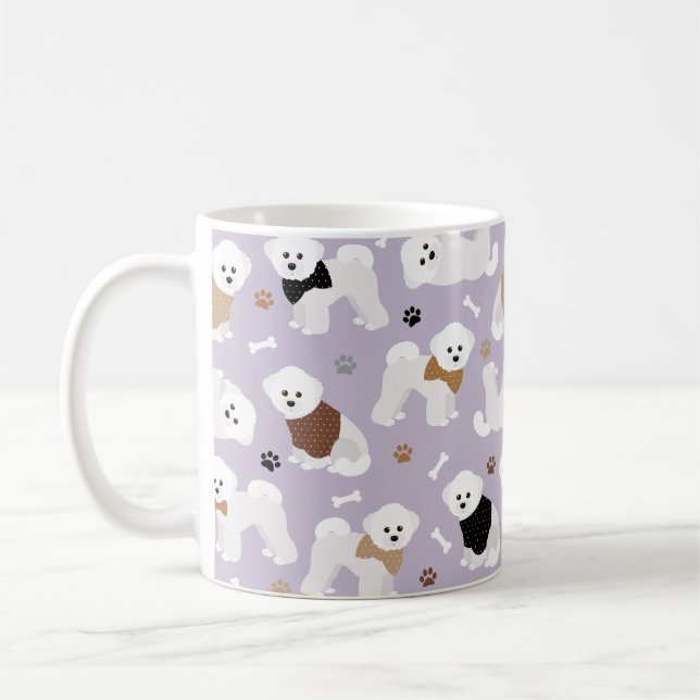 Bichon Frise Bones and Paws Purple Coffee Mug (Left)