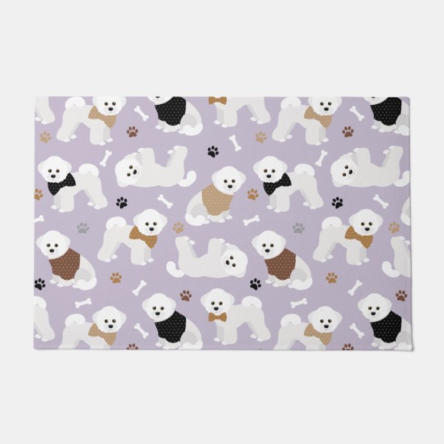 Bichon Frise Bones and Paws Purple Doormat (Front)