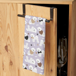 Bichon Frise Bones and Paws Purple Kitchen Towel