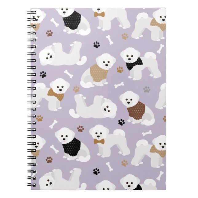 Bichon Frise Bones and Paws Purple Notebook (Front)