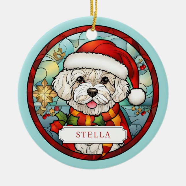 Bichon Frise Ceramic Circle Ornament (Front)