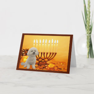 Bichon Frise Chanukah Card Menorah