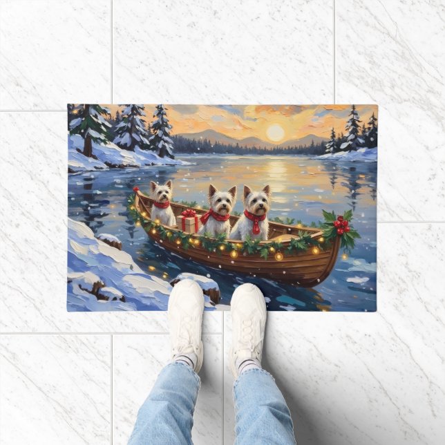Bichon Frise Christmas Boat Holiday Doormat (Indoor)