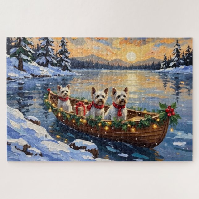 Bichon Frise Christmas Boat Holiday Jigsaw Puzzle (Horizontal)