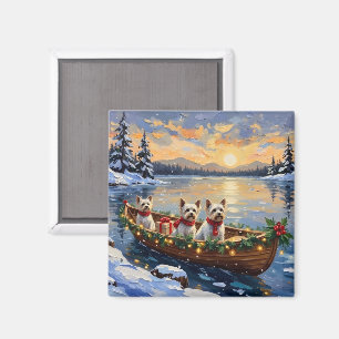 Bichon Frise Christmas Boat Holiday Magnet