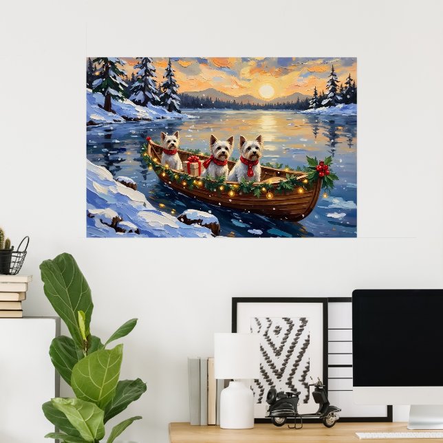 Bichon Frise Christmas Boat Holiday Poster (Home Office)