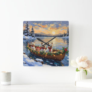 Bichon Frise Christmas Boat Holiday Square Wall Clock