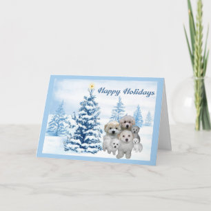 Bichon Frise Christmas Card Blue Tree