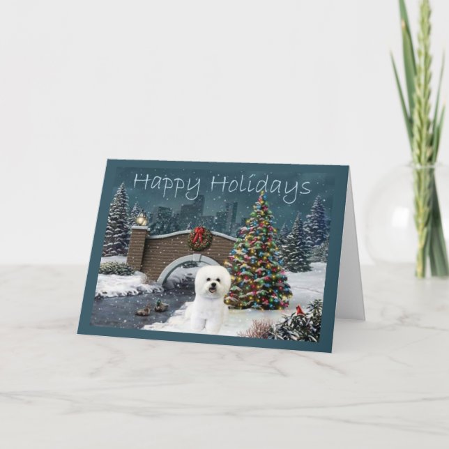 Bichon Frise Christmas Card Evening (Front)