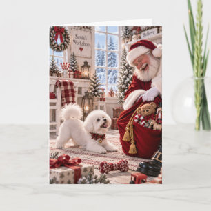 Bichon Frise Christmas Card Santa Claus & Bichon