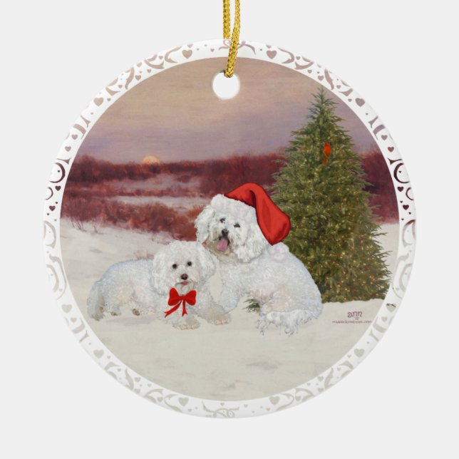 Bichon Frise Christmas Ceramic Tree Decoration (Front)