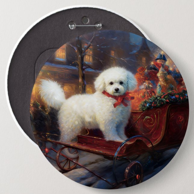 Bichon Frise Christmas Festive Season  6 Cm Round Badge (Front & Back)