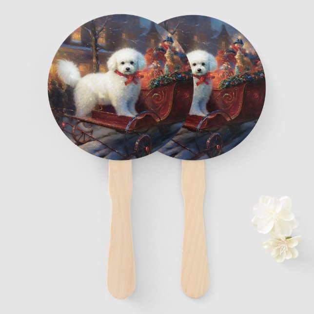 Bichon Frise Christmas Festive Season  Hand Fan (Front and Back)