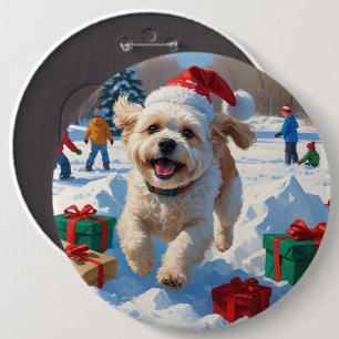 Bichon Frise Christmas Festive Snow Scene 6 Cm Round Badge