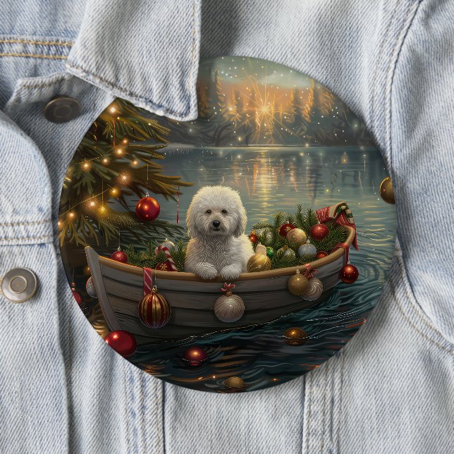 Bichon Frise Christmas Festive Voyage 6 Cm Round Badge (In Situ)