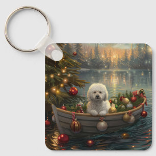 Bichon Frise Christmas Festive Voyage Key Ring