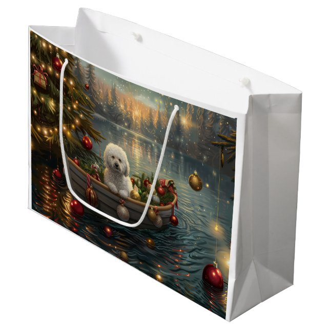 Bichon Frise Christmas Festive Voyage Large Gift Bag (Front Angled)