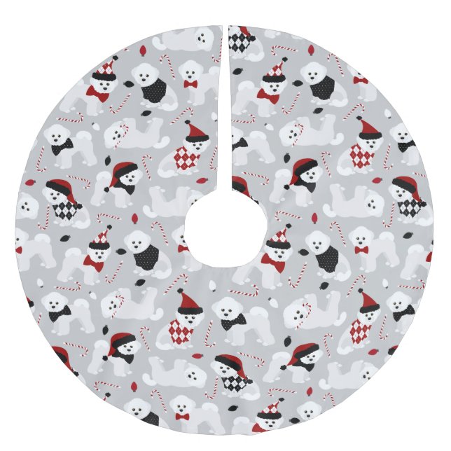 Bichon Frise Christmas Grey Brushed Polyester Tree Skirt (Front)