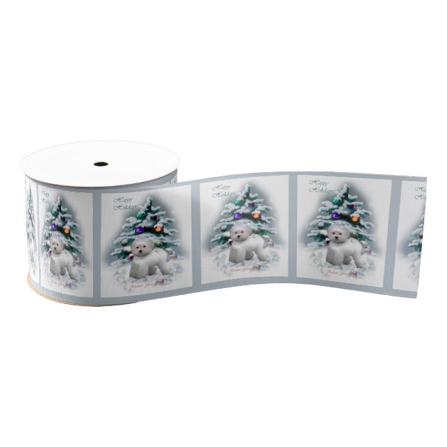 Bichon Frise Christmas Grosgrain Ribbon (Spool)