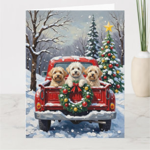 Bichon Frise Christmas Red Truck Holiday Card