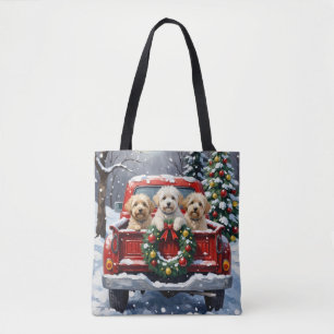 Bichon Frise Christmas Red Truck Holiday Tote Bag