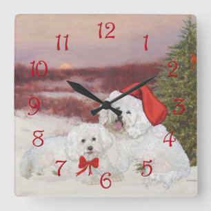 Bichon Frise Christmas Square Wall Clock