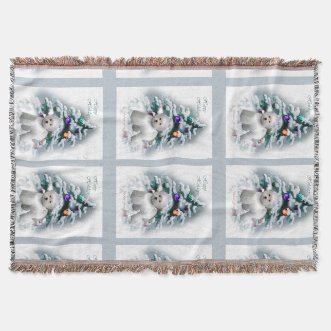 Bichon Frise Christmas Throw Blanket (Front)