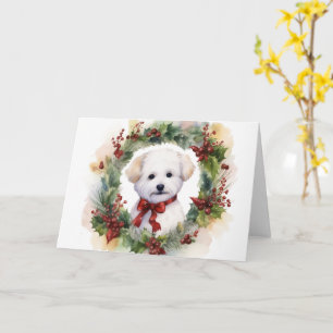 Bichon Frise Christmas Wreath Festive Pup Card
