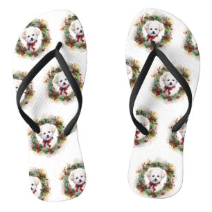 Bichon Frise Christmas Wreath Festive Pup Jandals