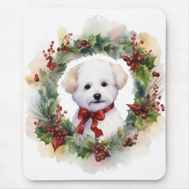 Bichon Frise Christmas Wreath Festive Pup Mouse Pad (Front)