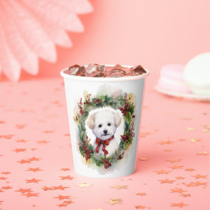 Bichon Frise Christmas Wreath Festive Pup Paper Cups