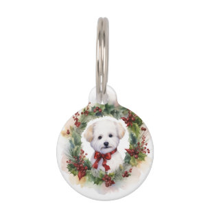 Bichon Frise Christmas Wreath Festive Pup Pet Tag
