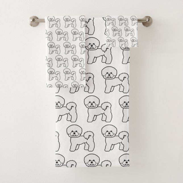 Bichon Frise Cute Cartoon Dog Illustration Pattern Bath Towel Set (Insitu)