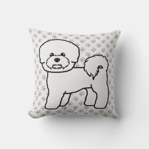 Bichon Frise Cute Cartoon Dog Illustration & Paws Cushion