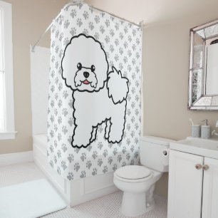 Bichon Frise Cute Cartoon Dog & Paws Shower Curtain