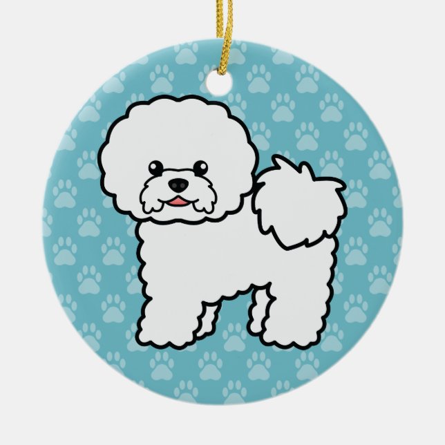 Bichon Frise Cute Dog Illustration Ceramic Tree Decoration (Front)