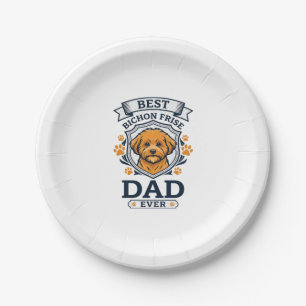 Bichon Frise Dad Ever Dog Paw Prints Paper Plate