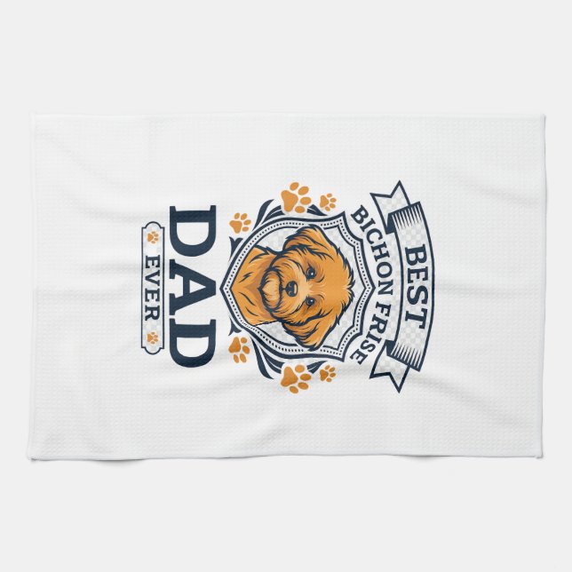 Bichon Frise Dad Ever Dog Paw Prints Tea Towel (Horizontal)