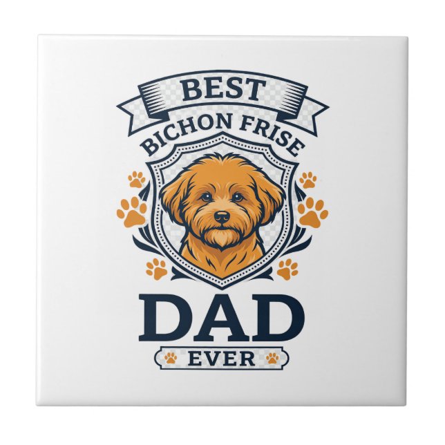 Bichon Frise Dad Ever Dog Paw Prints Tile (Front)