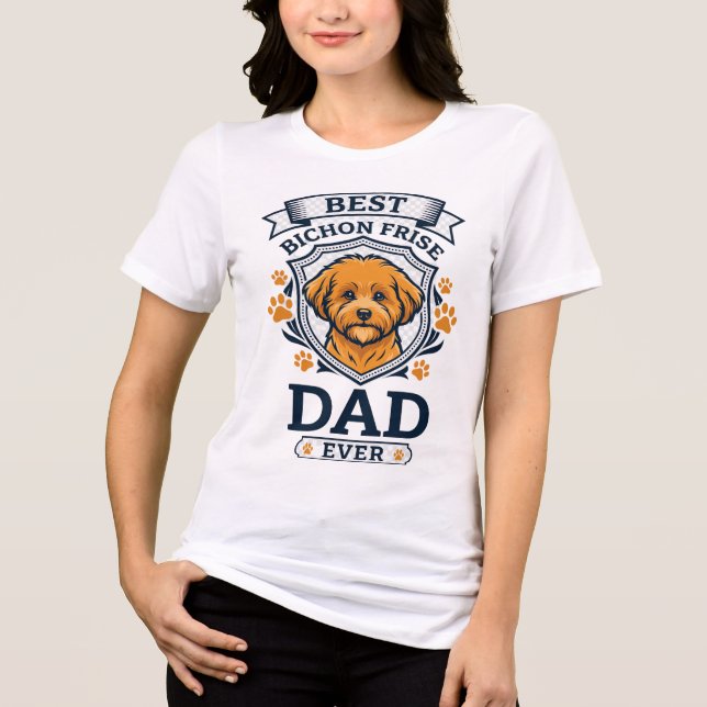 Bichon Frise Dad Ever Dog Paw Prints Tri-Blend Shirt (Front)