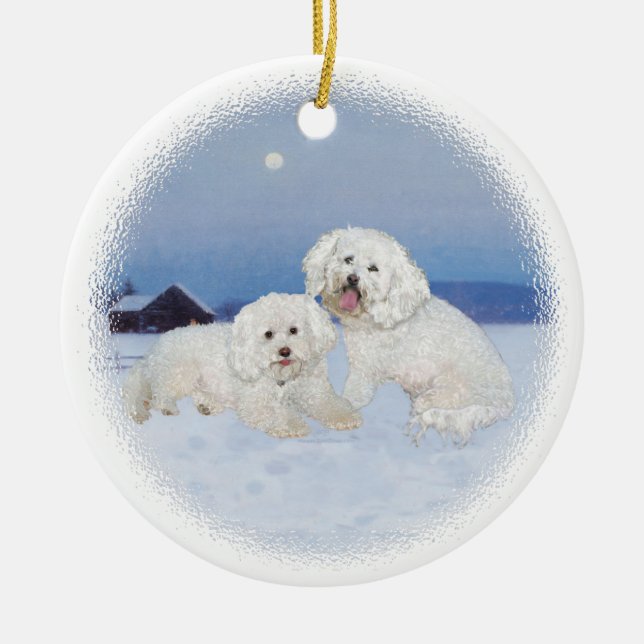 Bichon Frise December Evening Ceramic Tree Decoration (Front)