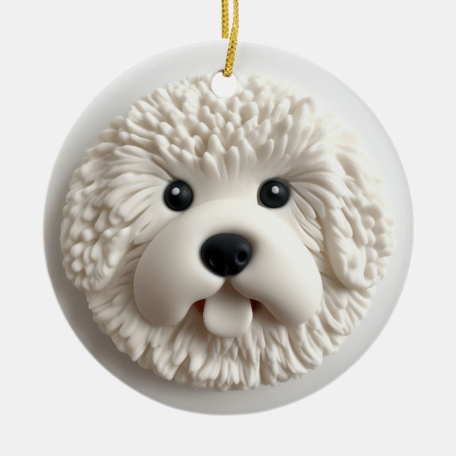 Bichon Frise Dog 3D Inspired Ceramic Tree Decoration (Front)