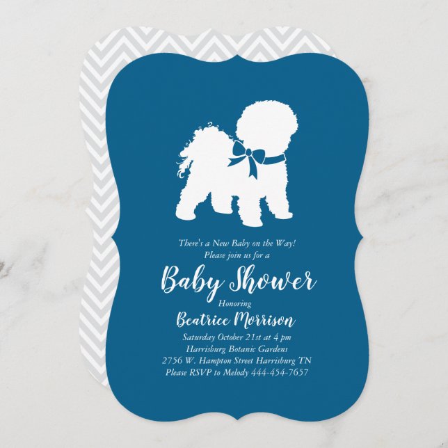 Bichon Frise Dog Baby Shower Boy Blue Invitation (Front/Back)