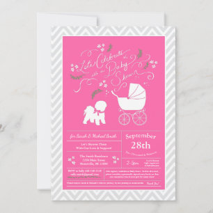 Bichon Frise Dog Baby Shower Girl Pink Invitation
