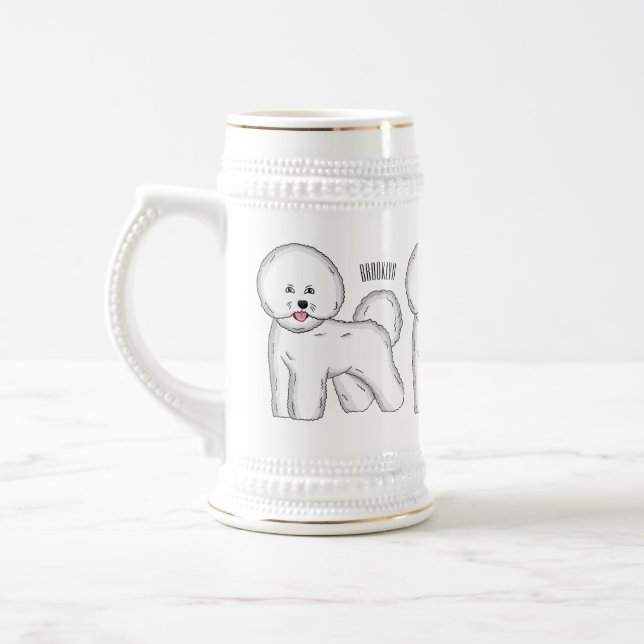 Bichon frise dog cartoon illustration beer stein (Left)