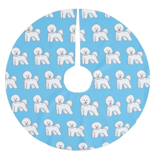 Bichon frise dog cartoon illustration brushed polyester tree skirt (Front)
