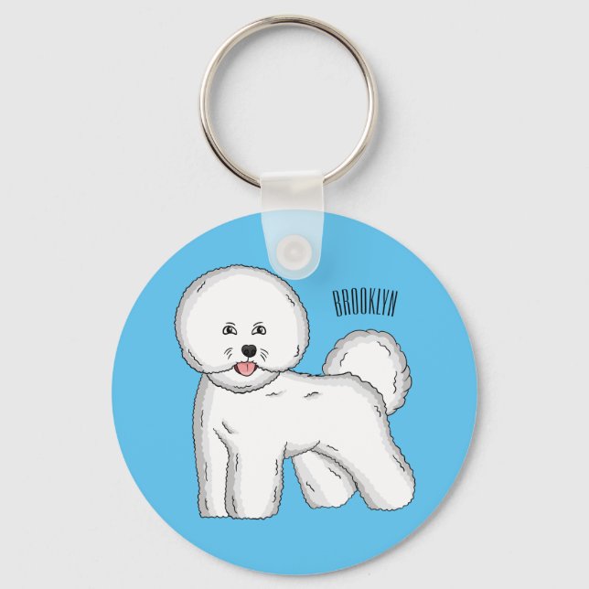 Bichon frise dog cartoon illustration key ring (Front)